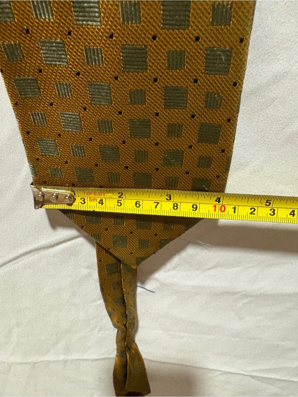 BOSA Italy 100% Silk Men’s Tie Gold Geometric Squares Gray & Olive Pattern
